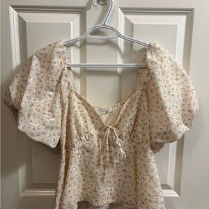 Altar'd State Cream Floral Puff Sleeve Blouse